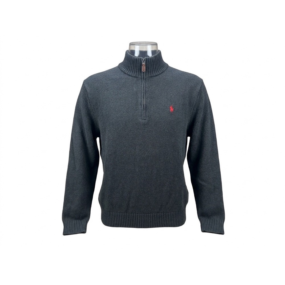Polo Ralph Lauren Mens XXL Quarter Zip Sweater Charcoal Gray Cotton Knit Pony